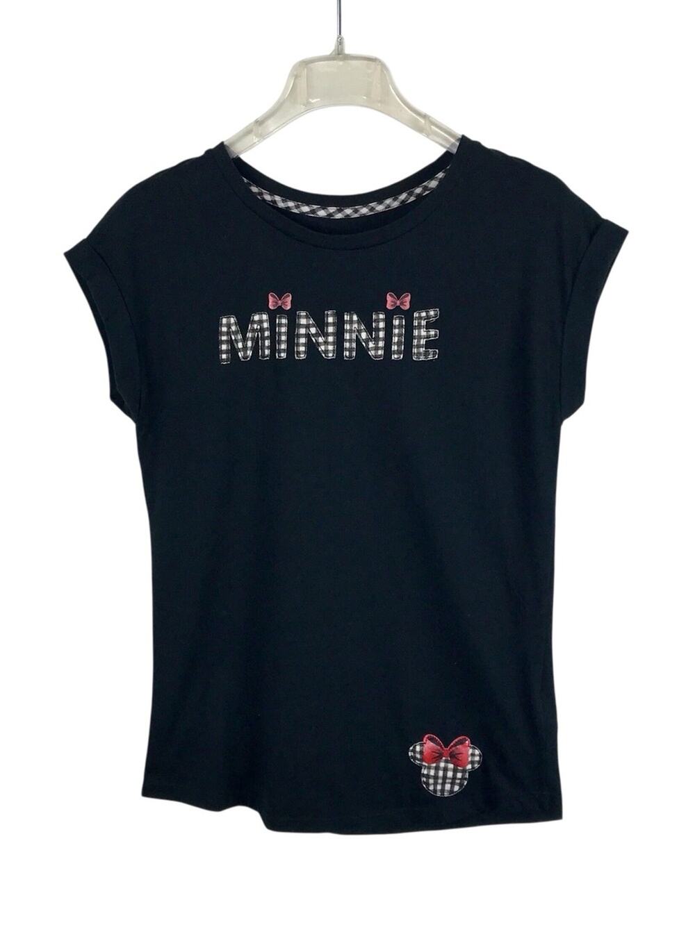 Disney Minnie Mouse Black Applique & Graphic Bow Short Sleeves